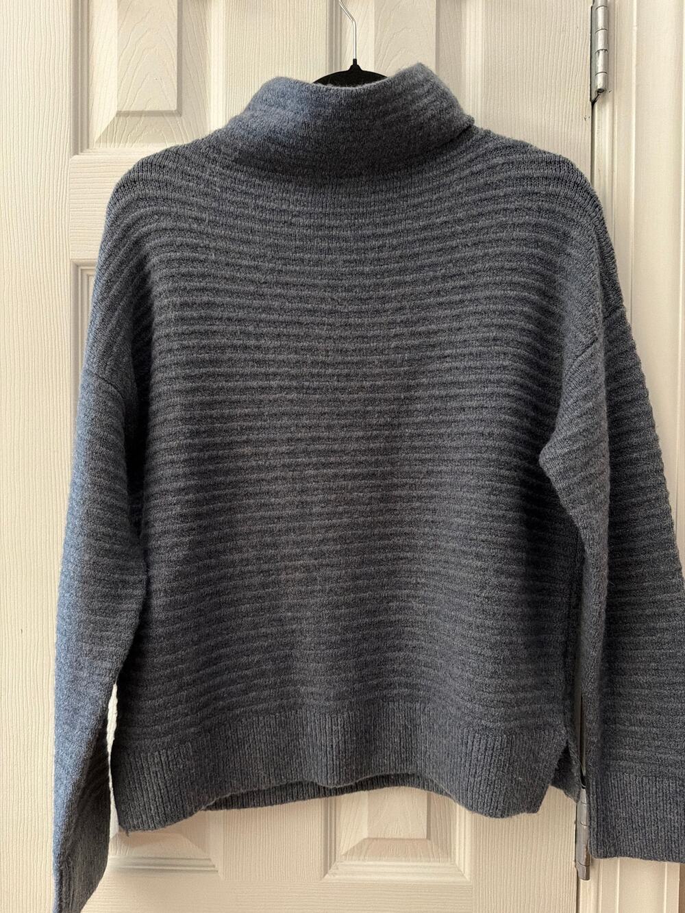 Madewell Grey Blue Ribbed Mock Neck Sweater Size M Chunky Knit Pullover